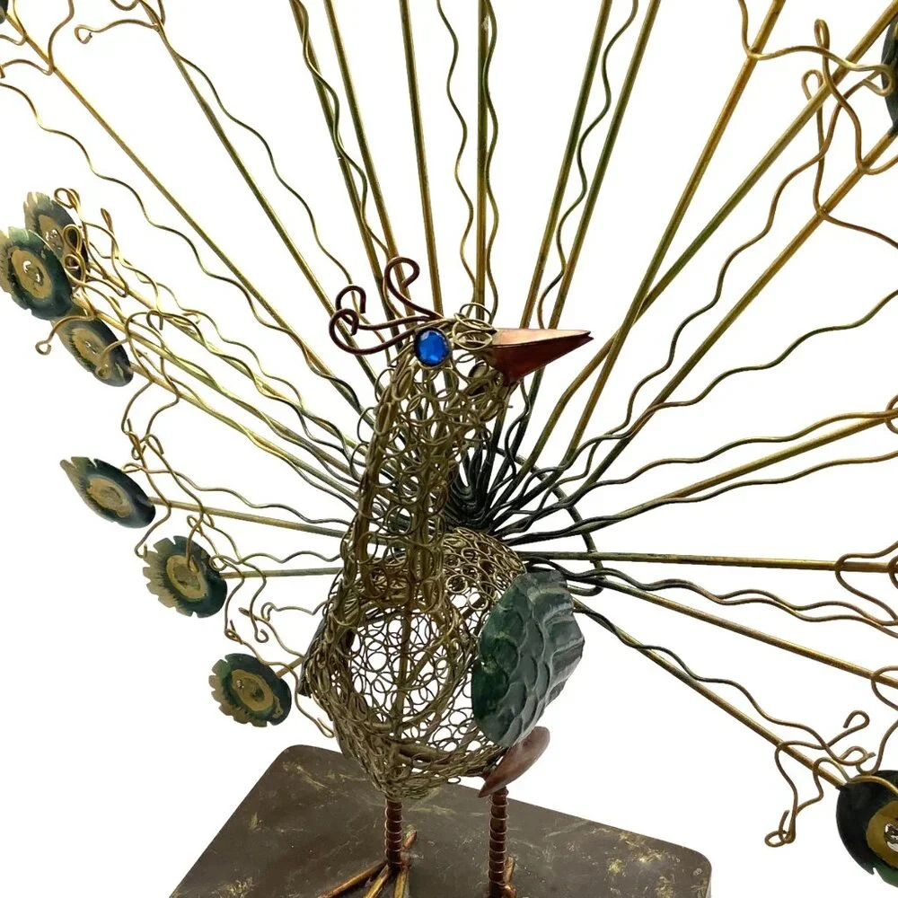 Vtg Pier 1 MCM Sculptural Metal Wirework‎ Peacock Decor Art Deco Boho Chic 13.5